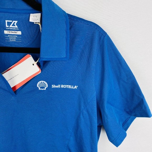 Cutter & Buck CB Dry Tec Womens Medium M Blue Polo Shirt Shell Rotella New - Picture 2 of 12